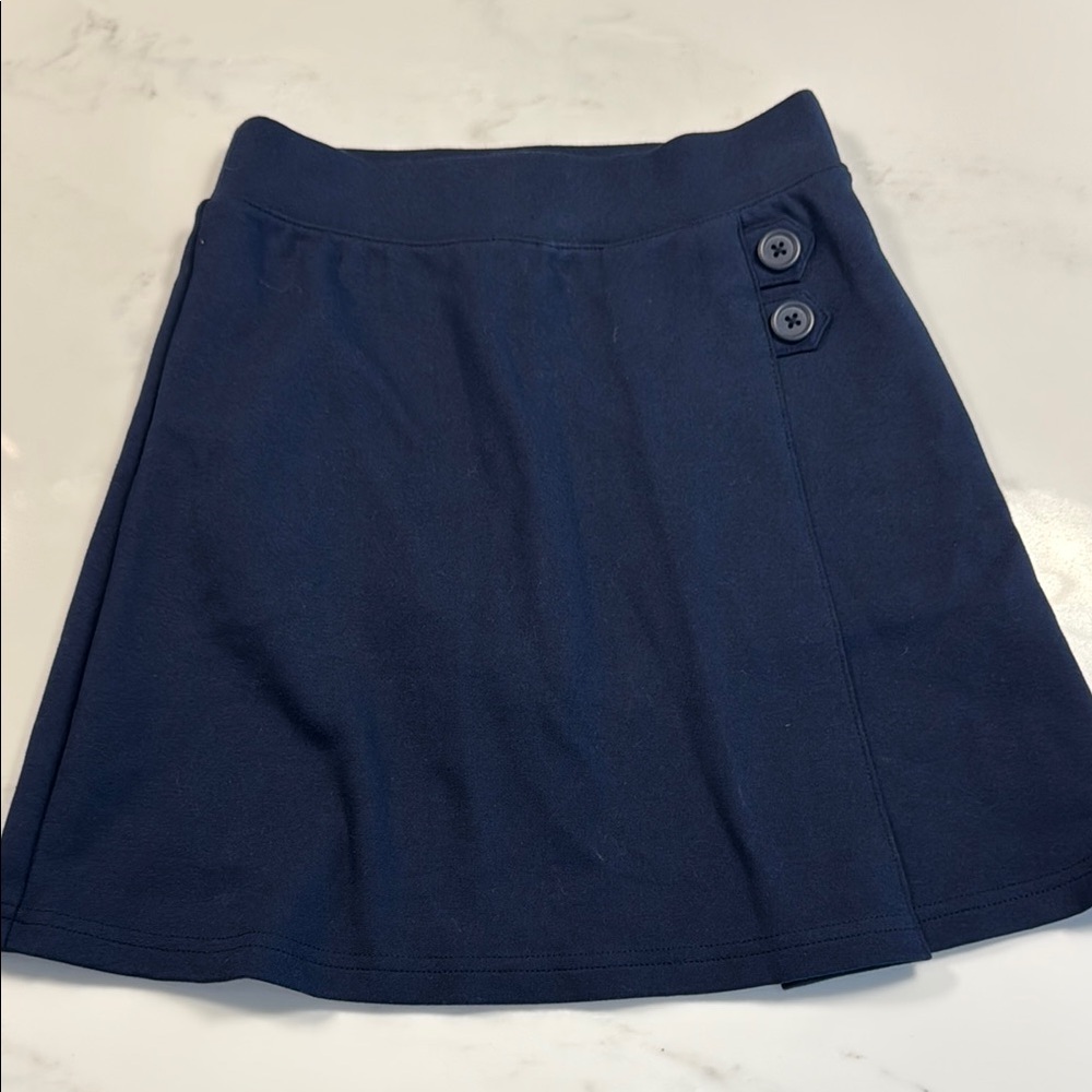 Navy Blue Button-Accent Girls’ Uniform Skirt with built-in shorts